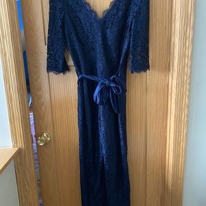 Elevenses Jumpsuit Blue Lace Anthropologie Short Sleeve Size 10 Ribbon tie waist